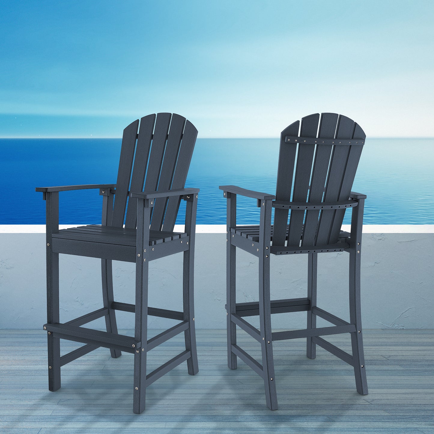 Tabouret de bar HDPE de 30 pouces de hauteur de comptoir, avec accoudoirs et repose-pieds, marine