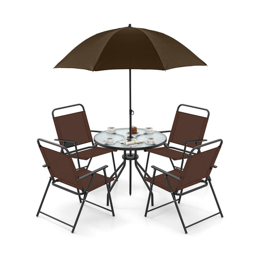 6 Pieces Patio Dining Set Folding Chairs Glass Table Tilt Umbrella for Garden, Coffee Patio Dining Sets Coffee at Gallery Canada