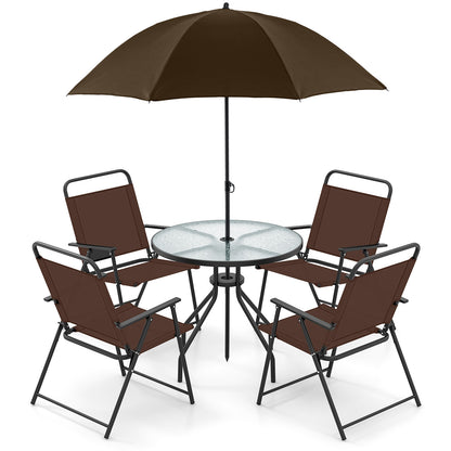 6 Pieces Patio Dining Set Folding Chairs Glass Table Tilt Umbrella for Garden, Coffee Patio Dining Sets at Gallery Canada