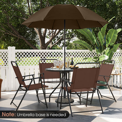 6 Pieces Patio Dining Set Folding Chairs Glass Table Tilt Umbrella for Garden, Coffee Patio Dining Sets at Gallery Canada