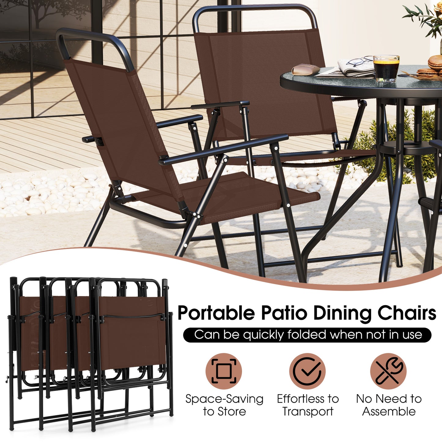 6 Pieces Patio Dining Set Folding Chairs Glass Table Tilt Umbrella for Garden, Coffee Patio Dining Sets at Gallery Canada