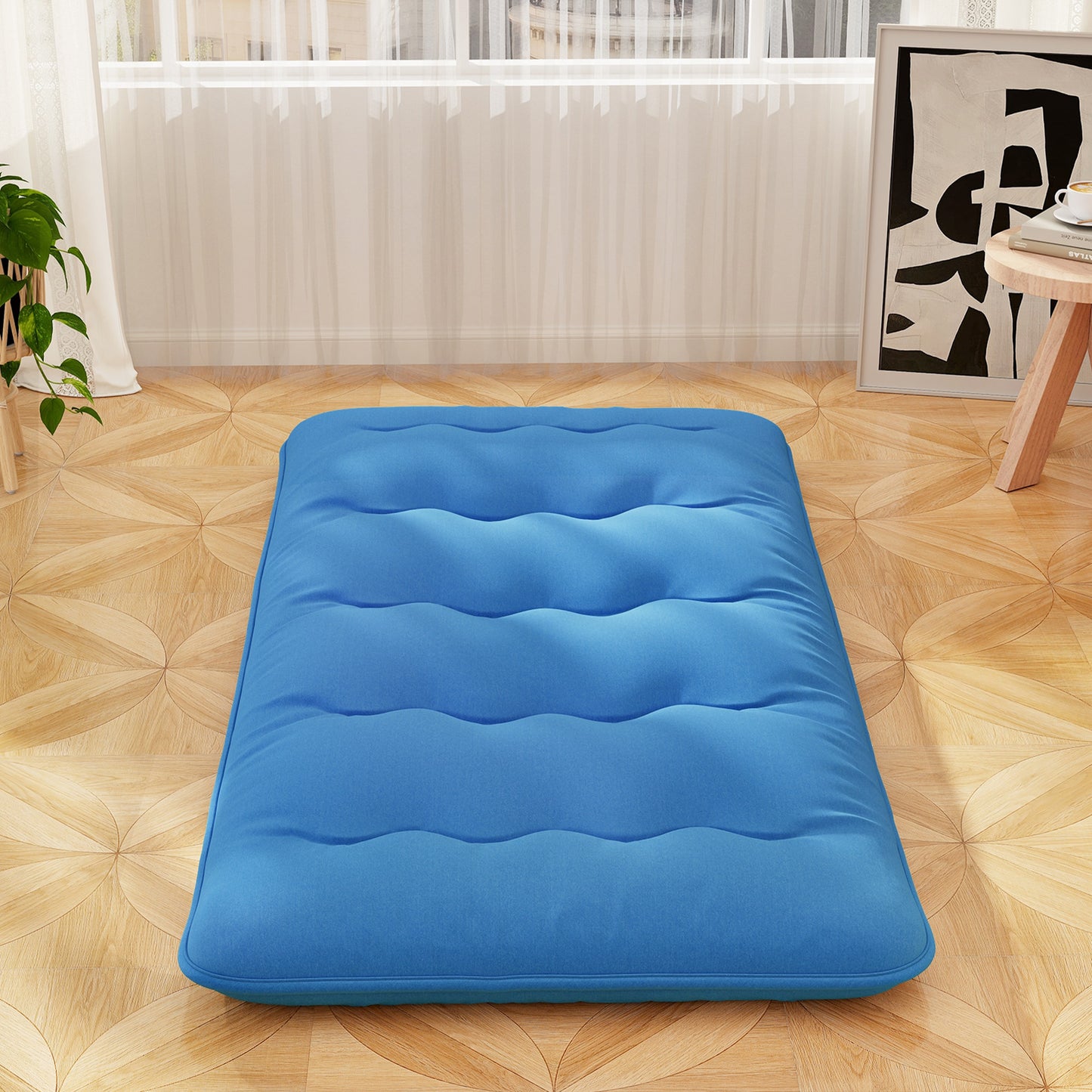 Foldable Futon Mattress with Washable Cover and Carry Bag for Camping Blue-Twin Size, Blue Mattresses at Gallery Canada