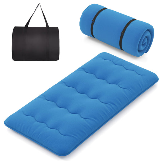 Foldable Futon Mattress, Washable Cover, Carry Bag, Twin Size, Blue