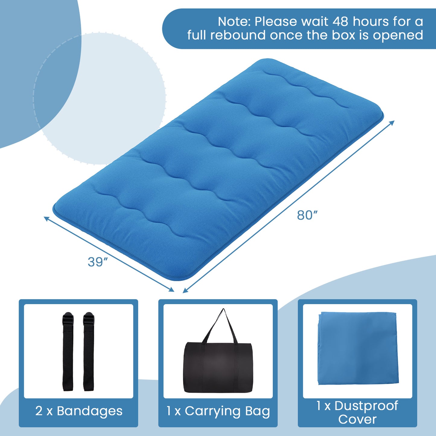 Foldable Futon Mattress with Washable Cover and Carry Bag for Camping Blue-Twin Size, Blue Mattresses at Gallery Canada