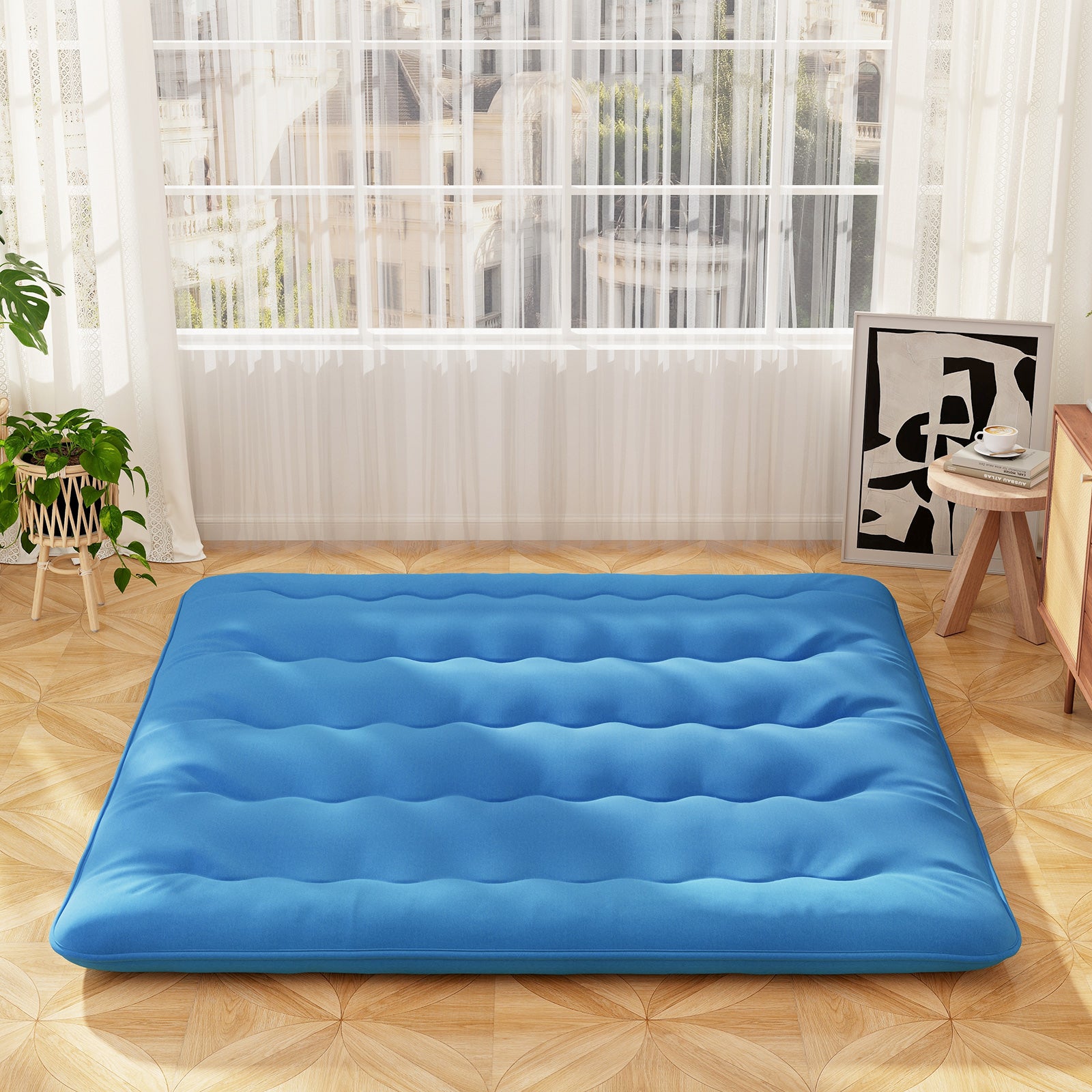 Foldable Futon Mattress with Washable Cover and Carry Bag for Camping Blue-King Size, Blue Mattresses at Gallery Canada