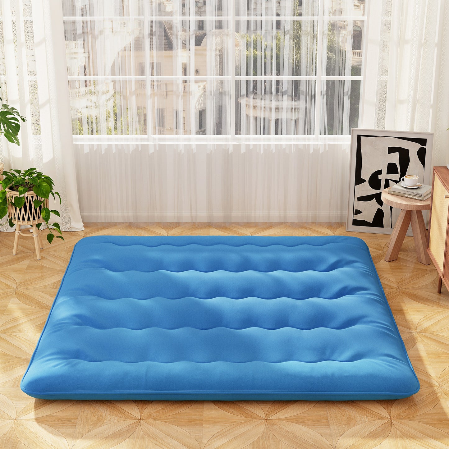 Foldable Futon Mattress with Washable Cover and Carry Bag for Camping Blue-King Size, Blue Mattresses at Gallery Canada