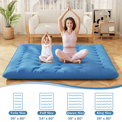 Foldable Futon Mattress with Washable Cover and Carry Bag for Camping Blue-King Size, Blue Mattresses at Gallery Canada