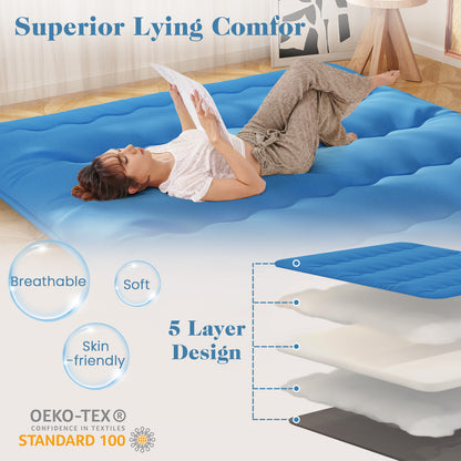 Foldable Futon Mattress with Washable Cover and Carry Bag for Camping Blue-King Size, Blue Mattresses at Gallery Canada