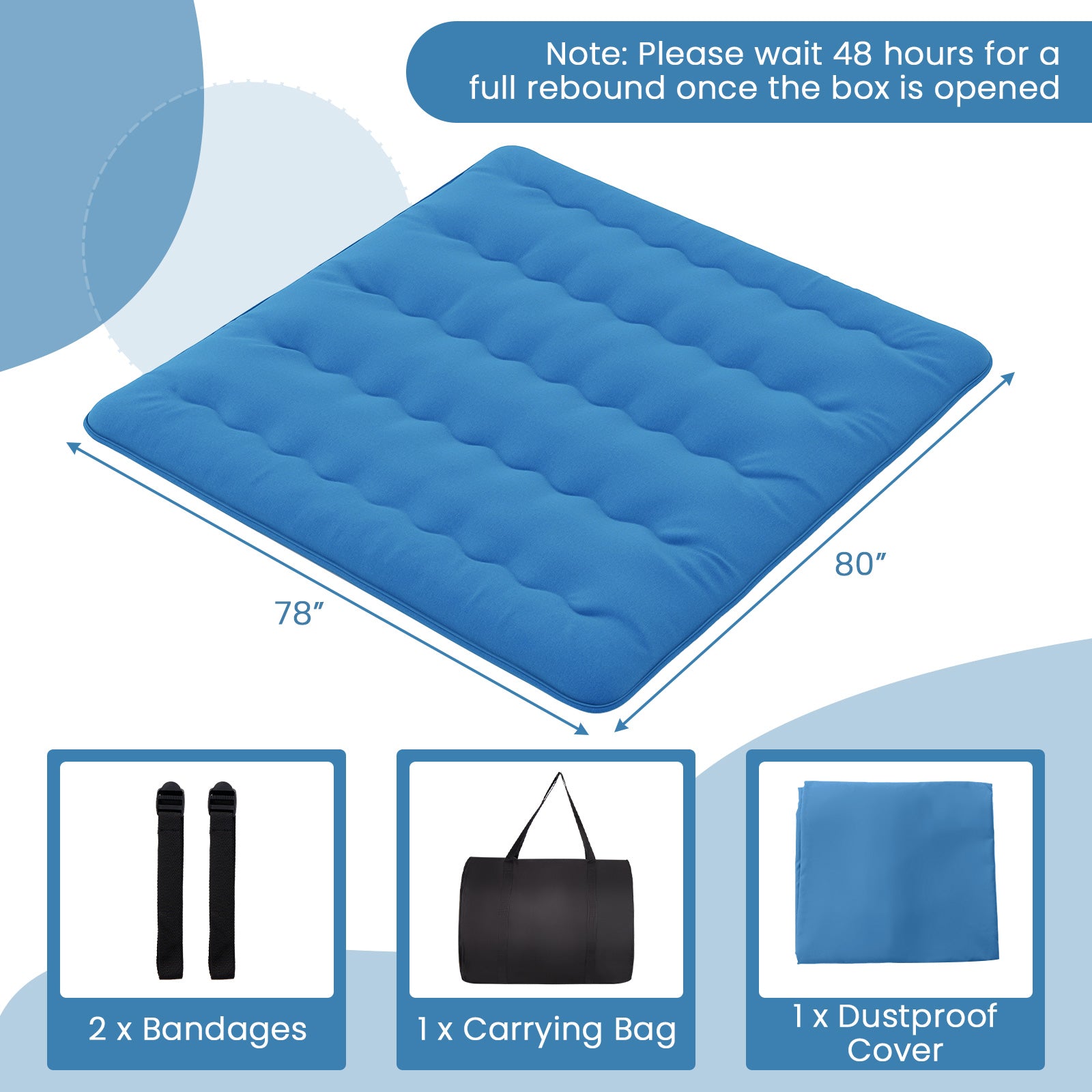 Foldable Futon Mattress with Washable Cover and Carry Bag for Camping Blue-King Size, Blue Mattresses at Gallery Canada