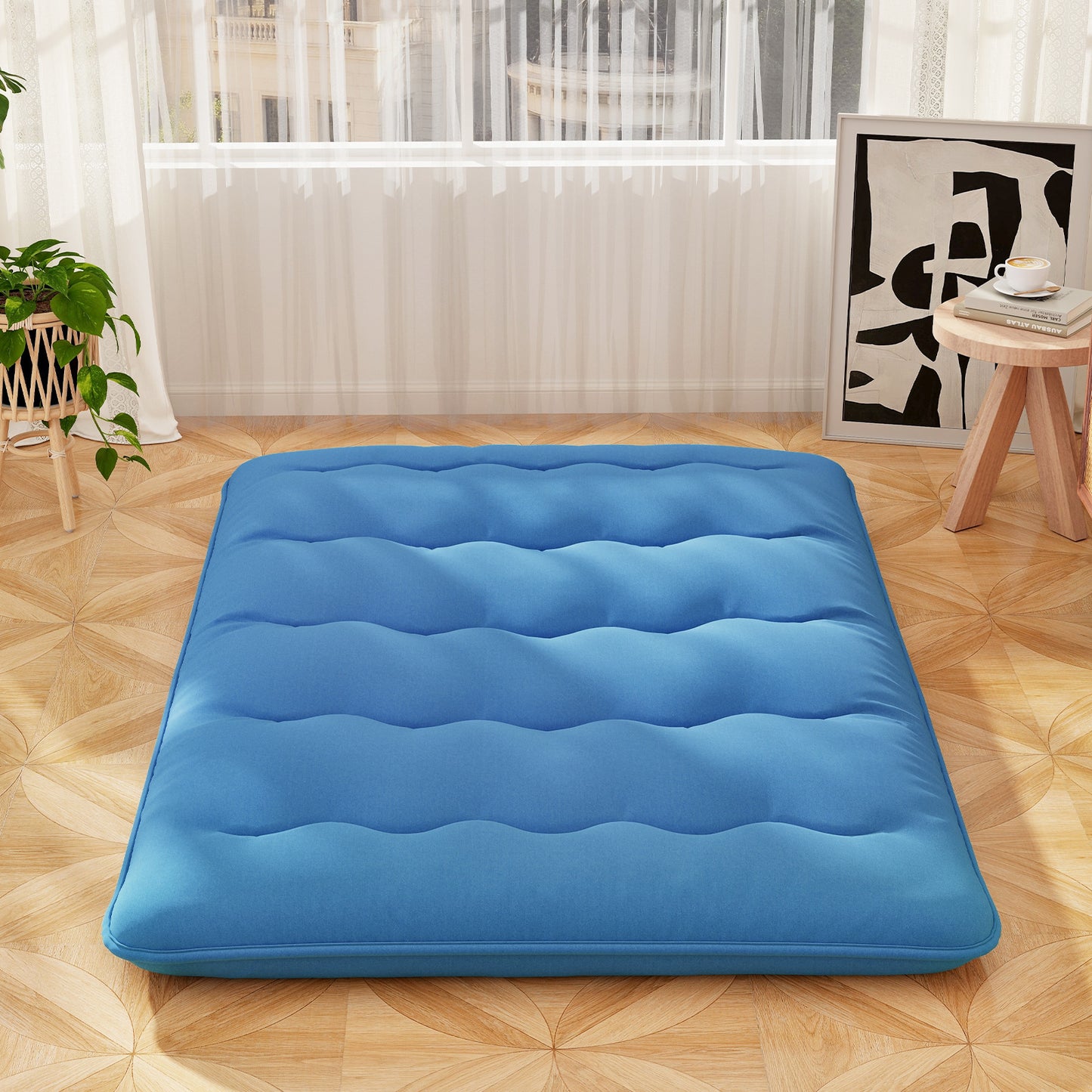Foldable Futon Mattress with Washable Cover and Carry Bag for Camping Blue-Full Size, Blue Mattresses at Gallery Canada