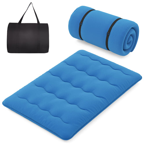 Foldable Futon Mattress with Washable Cover and Carry Bag for Camping Blue-Full Size, Blue