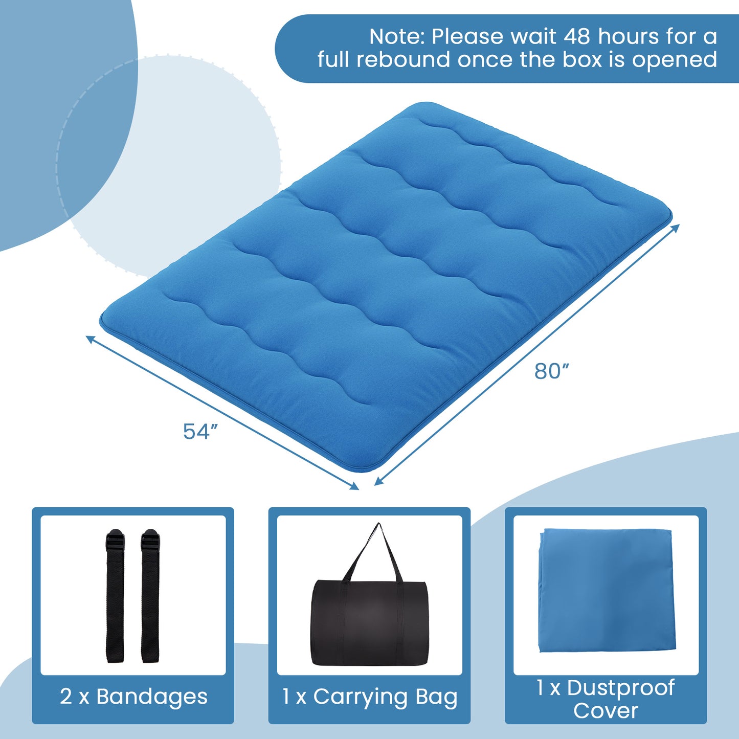 Foldable Futon Mattress with Washable Cover and Carry Bag for Camping Blue-Full Size, Blue Mattresses at Gallery Canada