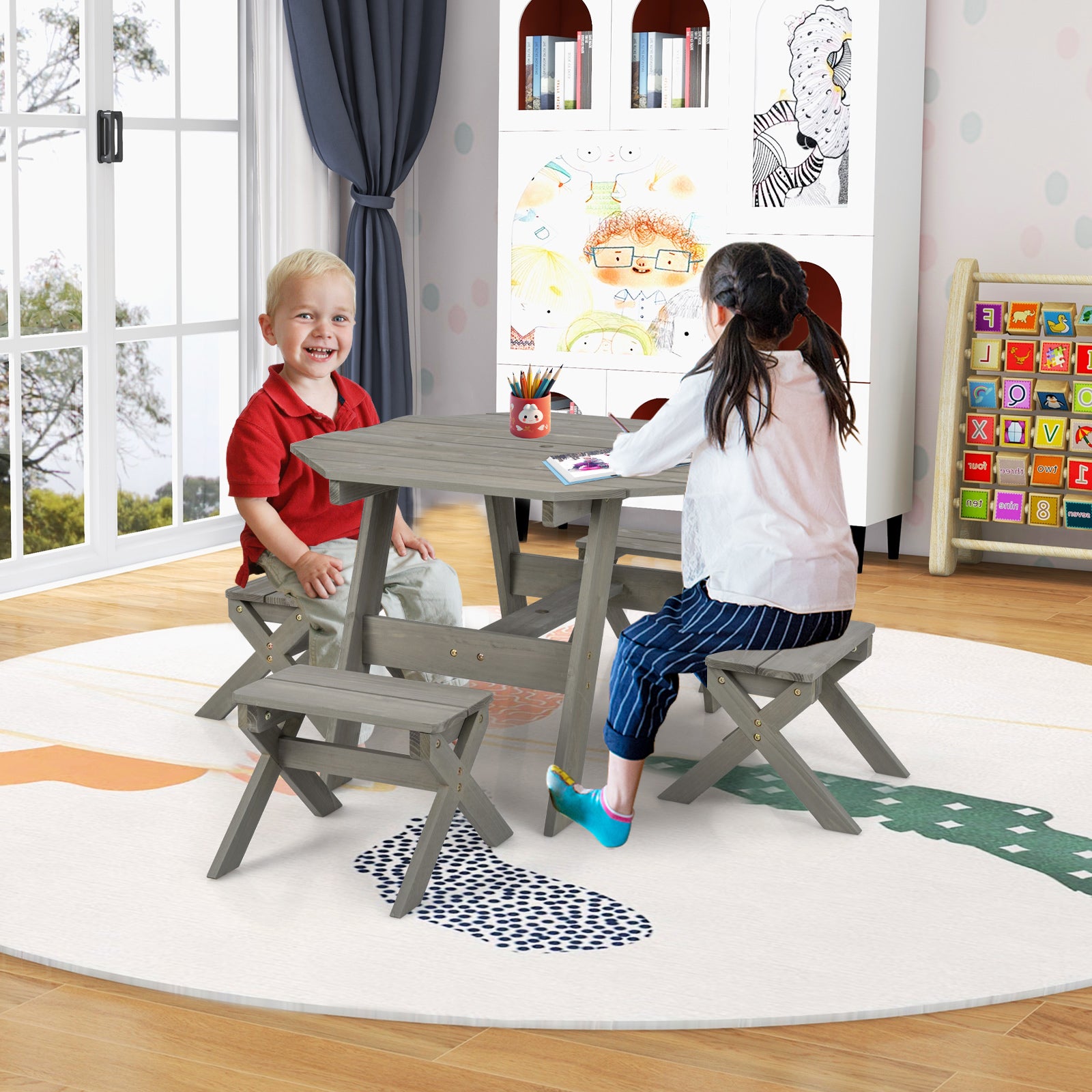 Kids Wooden Table Set for Children Aged 3+ Years, Gray Kids Table & Chair Sets at Gallery Canada