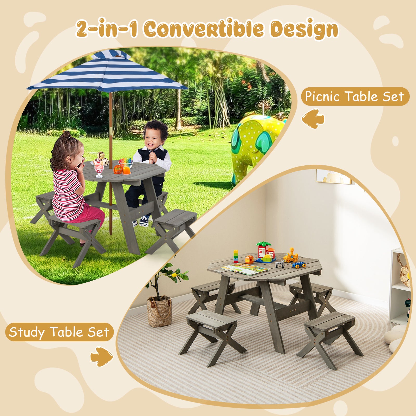 Kids Wooden Table Set for Children Aged 3+ Years, Gray Kids Table & Chair Sets at Gallery Canada