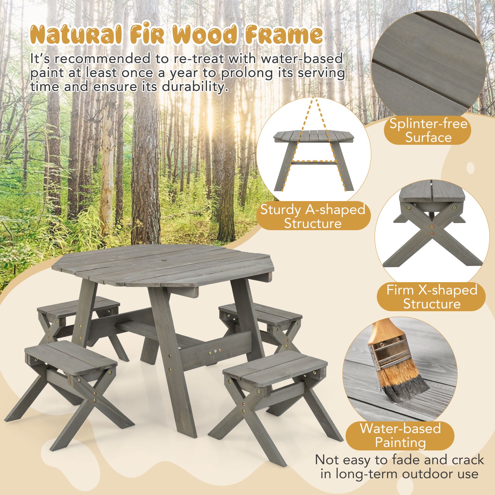 Kids Wooden Table Set for Children Aged 3+ Years, Gray Kids Table & Chair Sets at Gallery Canada