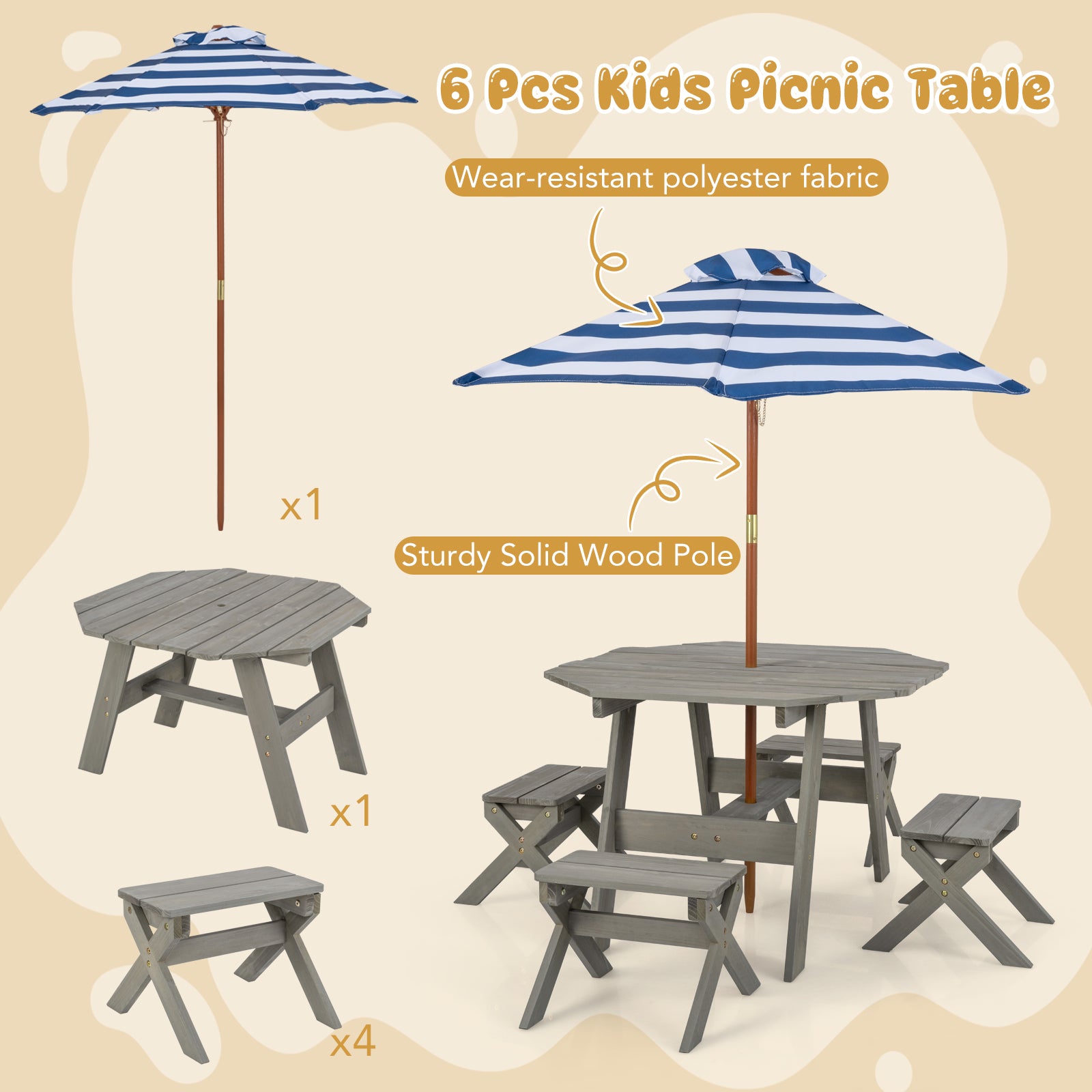 Kids Wooden Table Set for Children Aged 3+ Years, Gray Kids Table & Chair Sets at Gallery Canada