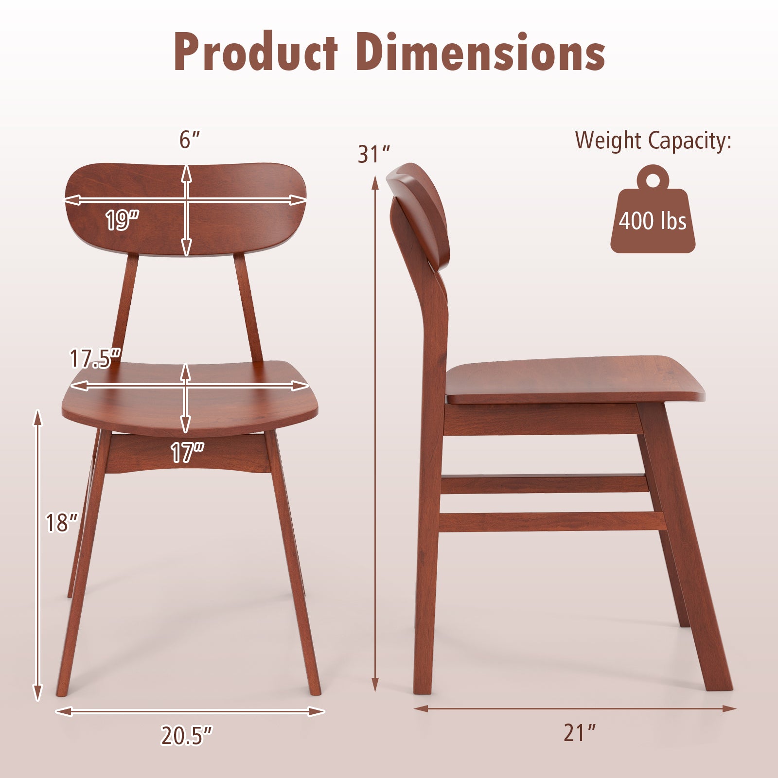 Set of 2 Modern Dining Chairs with Curved Backrest and Seat, Walnut Dining Chairs at Gallery Canada