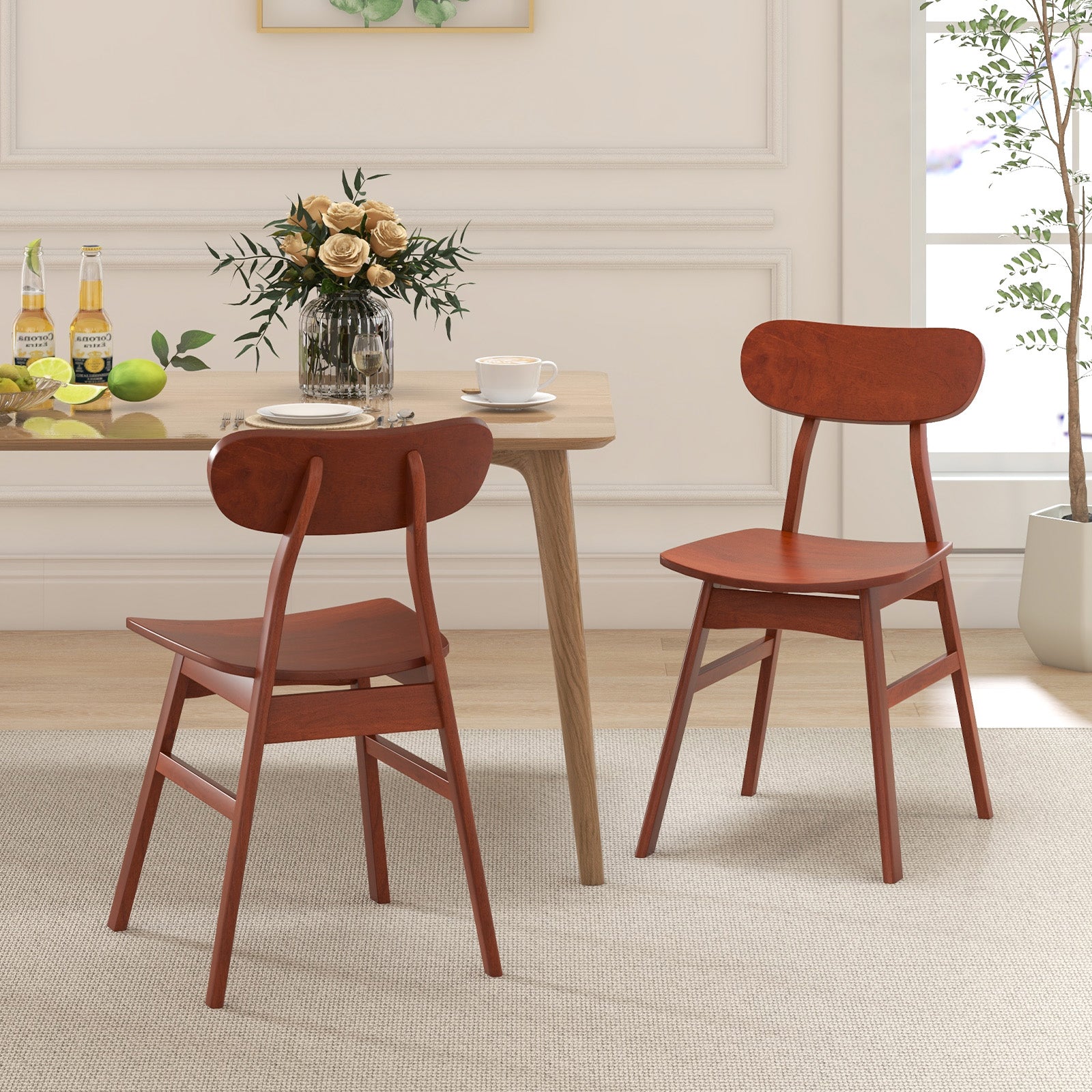 Set of 2 Modern Dining Chairs with Curved Backrest and Seat, Walnut Dining Chairs at Gallery Canada