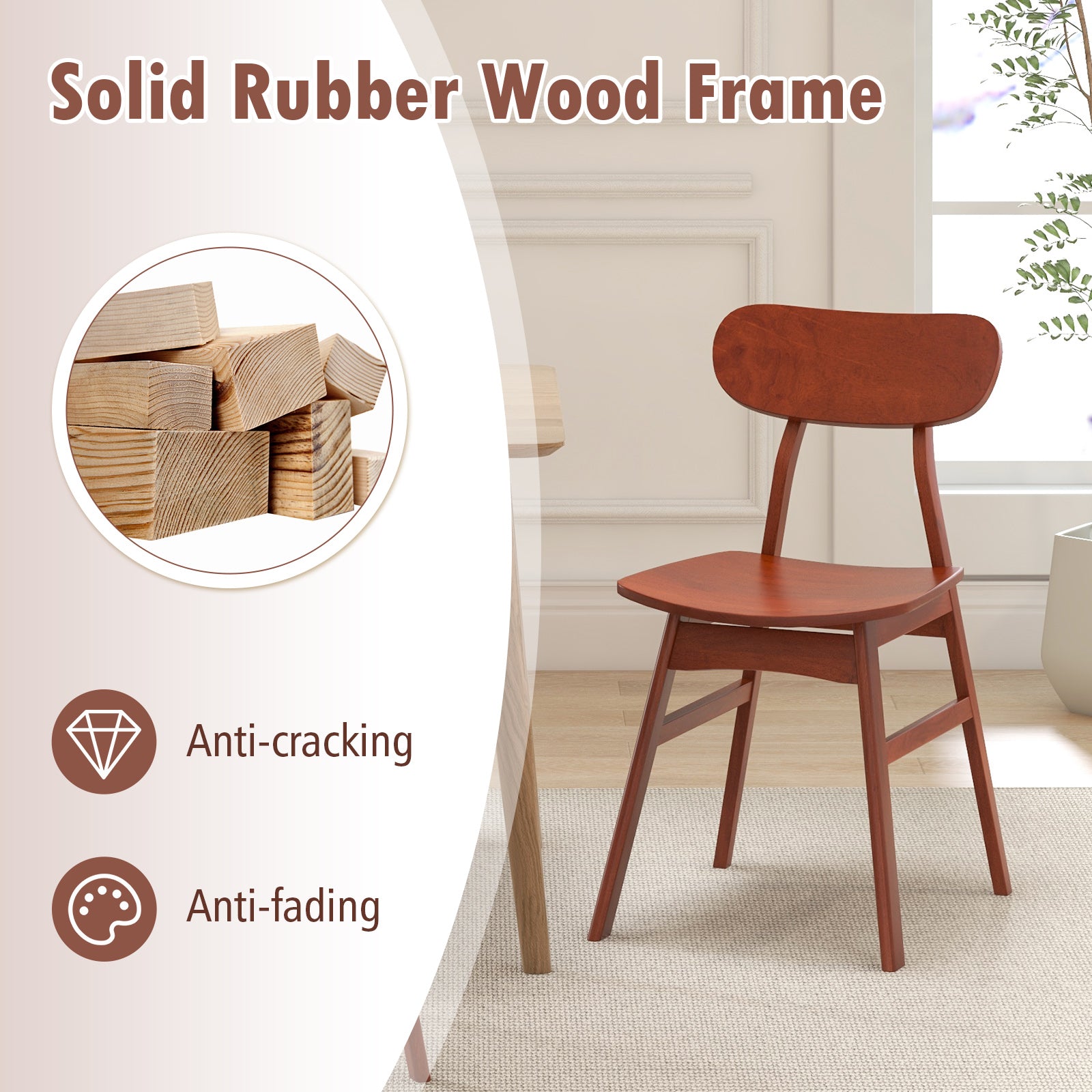 Set of 2 Modern Dining Chairs with Curved Backrest and Seat, Walnut Dining Chairs at Gallery Canada