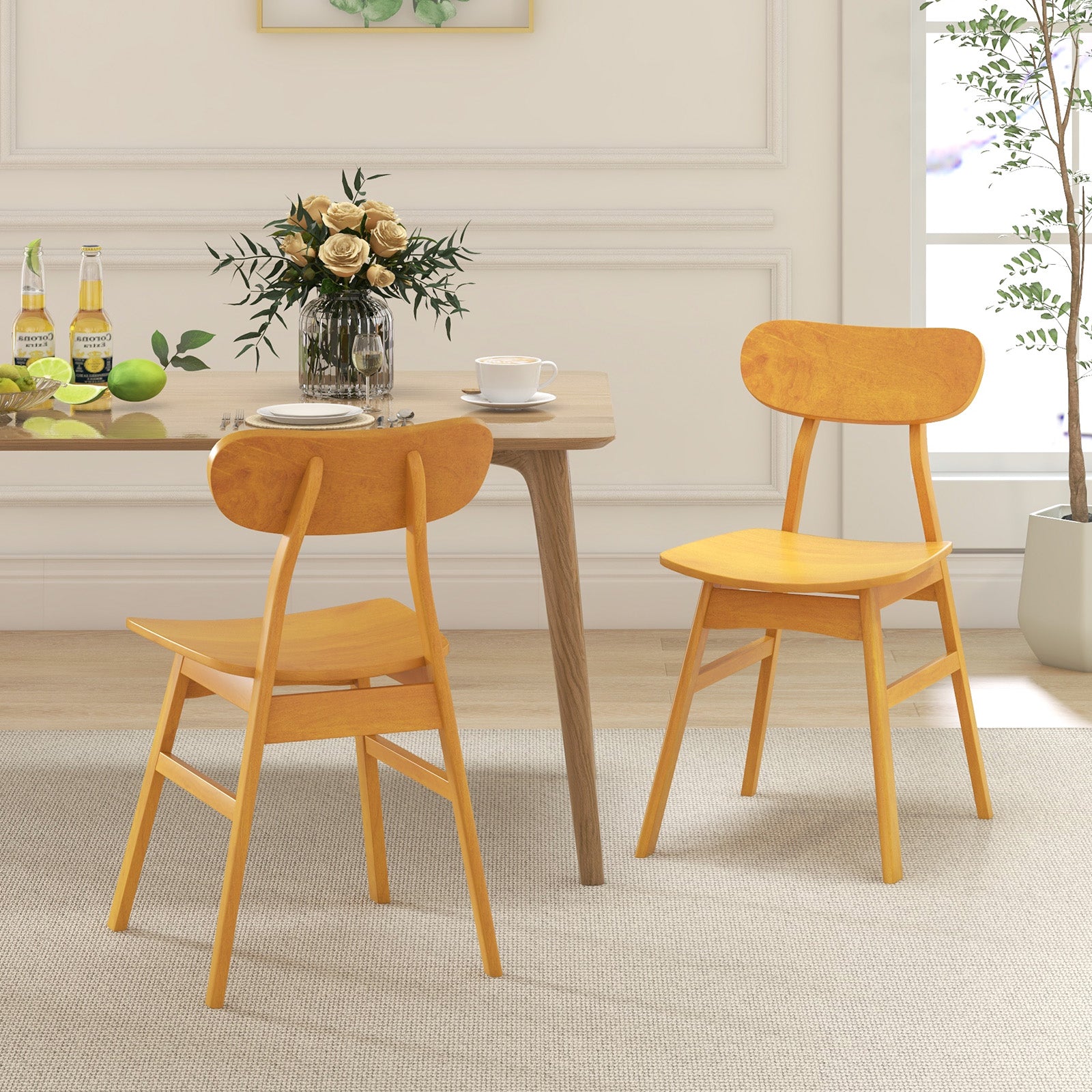 Set of 2 Modern Dining Chairs with Curved Backrest and Seat, Natural Dining Chairs at Gallery Canada