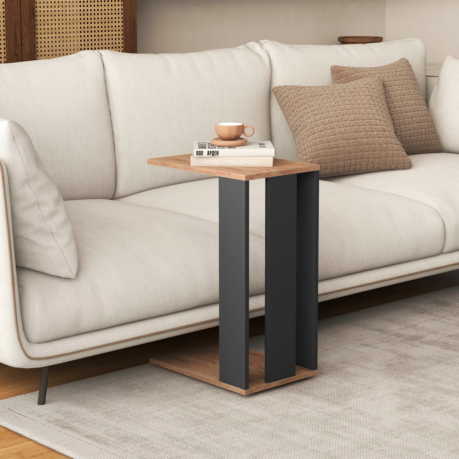 2-Tier C-Shaped Side Table with Universal Wheels and Shelf, Rustic Brown End & Side Tables at Gallery Canada