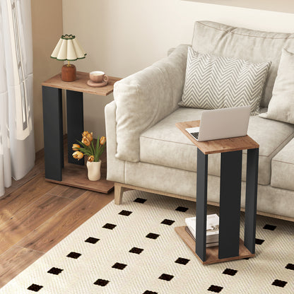 2-Tier C-Shaped Side Table with Universal Wheels and Shelf, Rustic Brown End & Side Tables at Gallery Canada