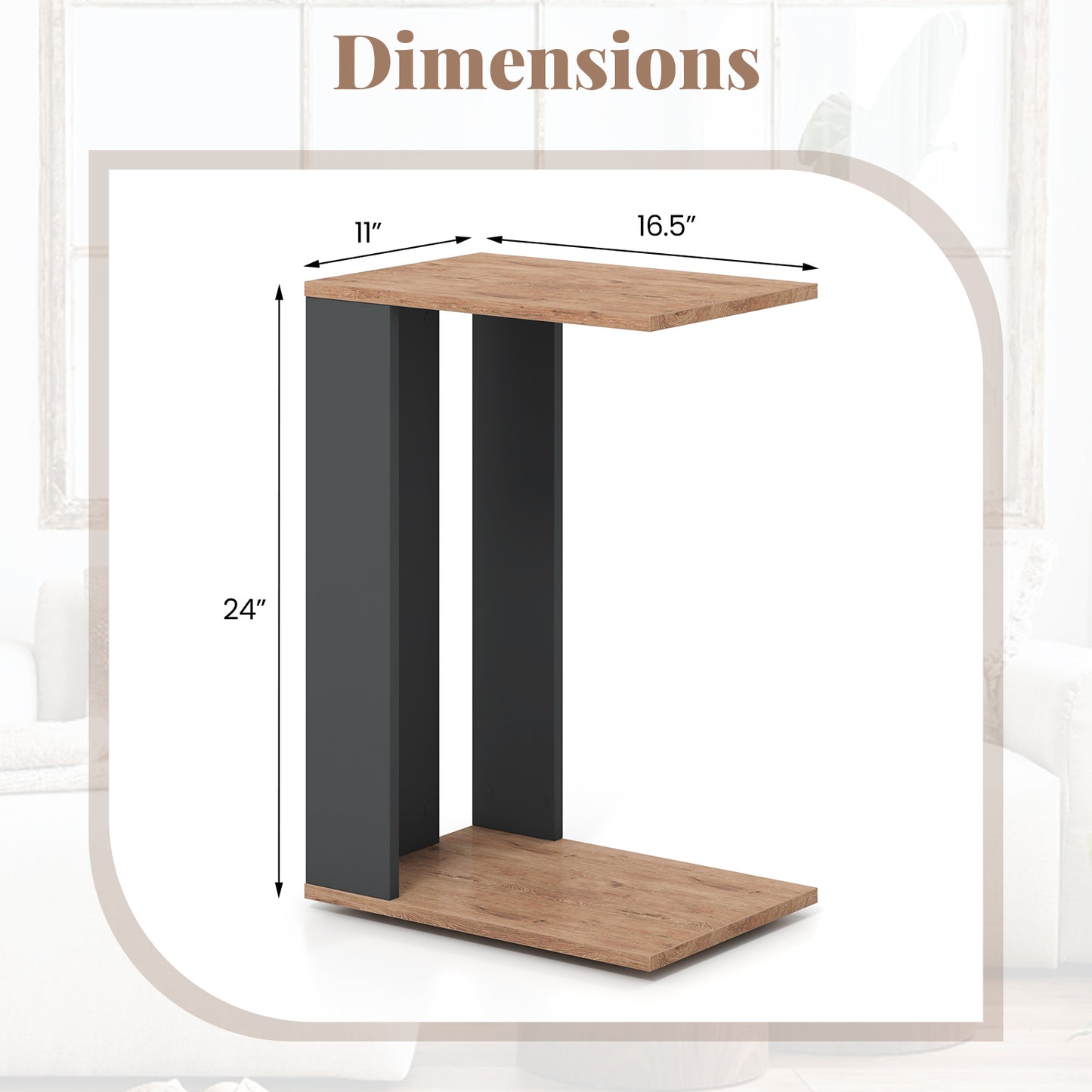 2-Tier C-Shaped Side Table with Universal Wheels and Shelf, Rustic Brown End & Side Tables at Gallery Canada