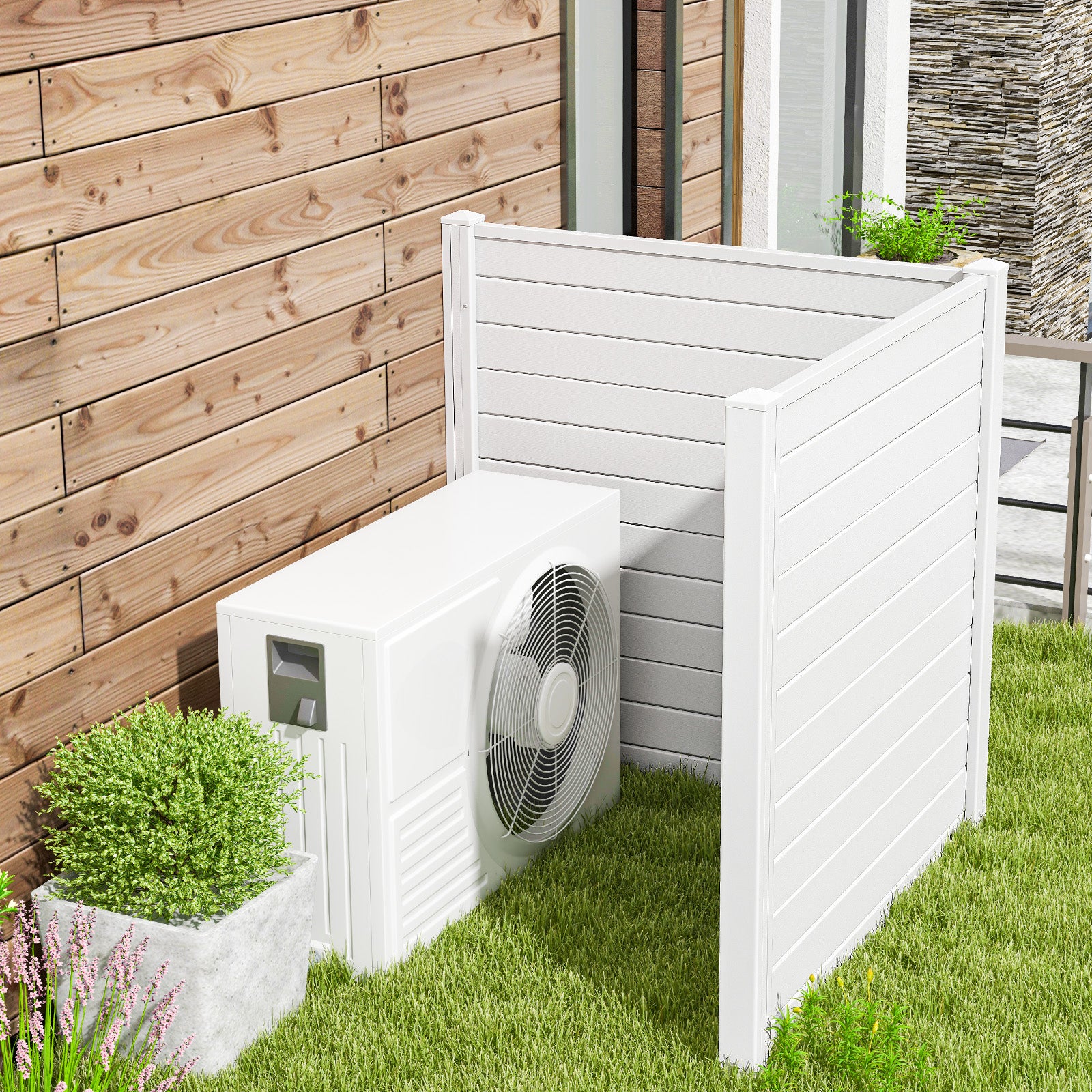 Freestanding 48 x 48 Inch Air Conditioner Fence with Metal Ground Stakes, White Decorative Fencing & Flooring at Gallery Canada