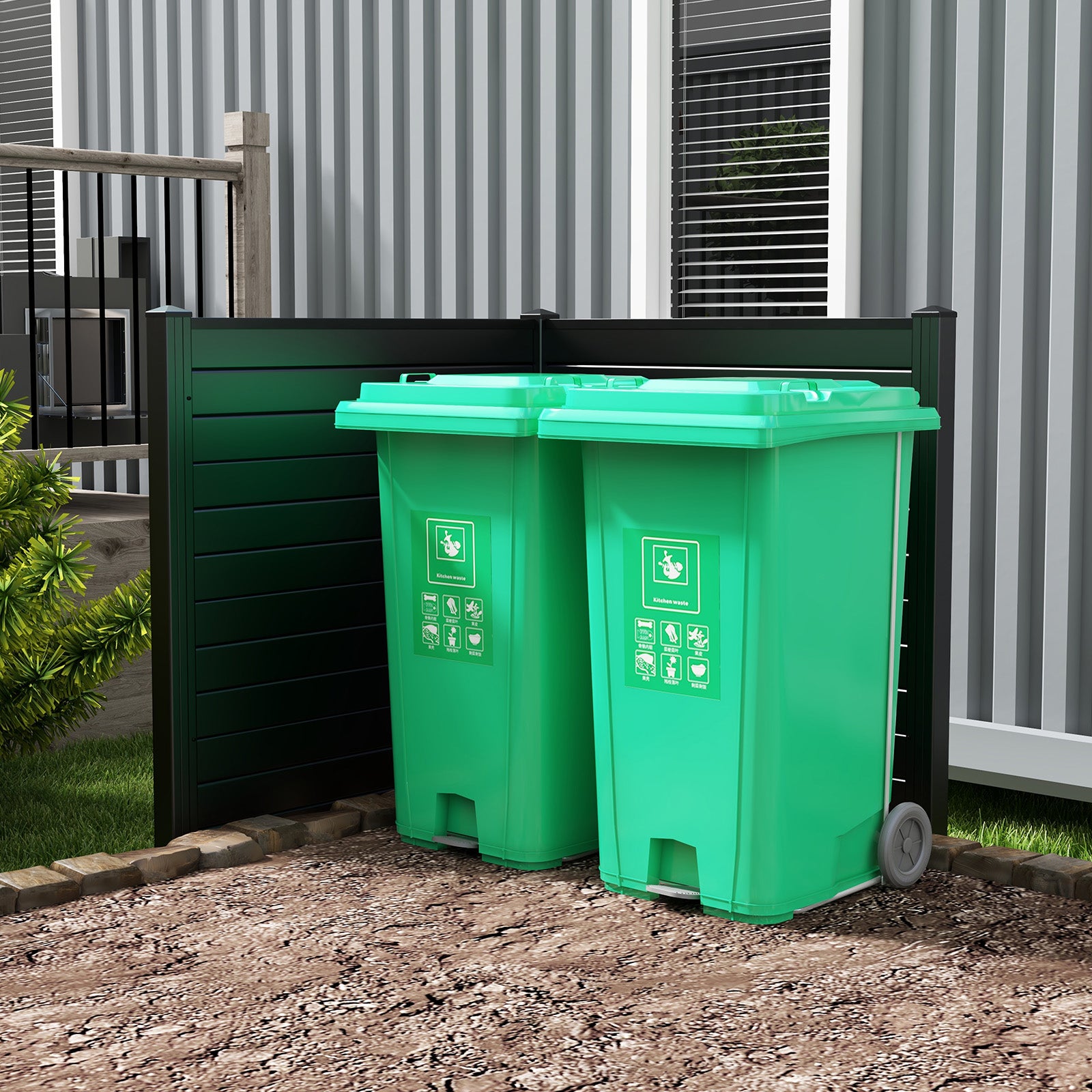 Air Conditioner Fence 48-Inch Privacy Screen 2-Panel for Trash Can with Metal Stakes, Black Decorative Fencing & Flooring at Gallery Canada