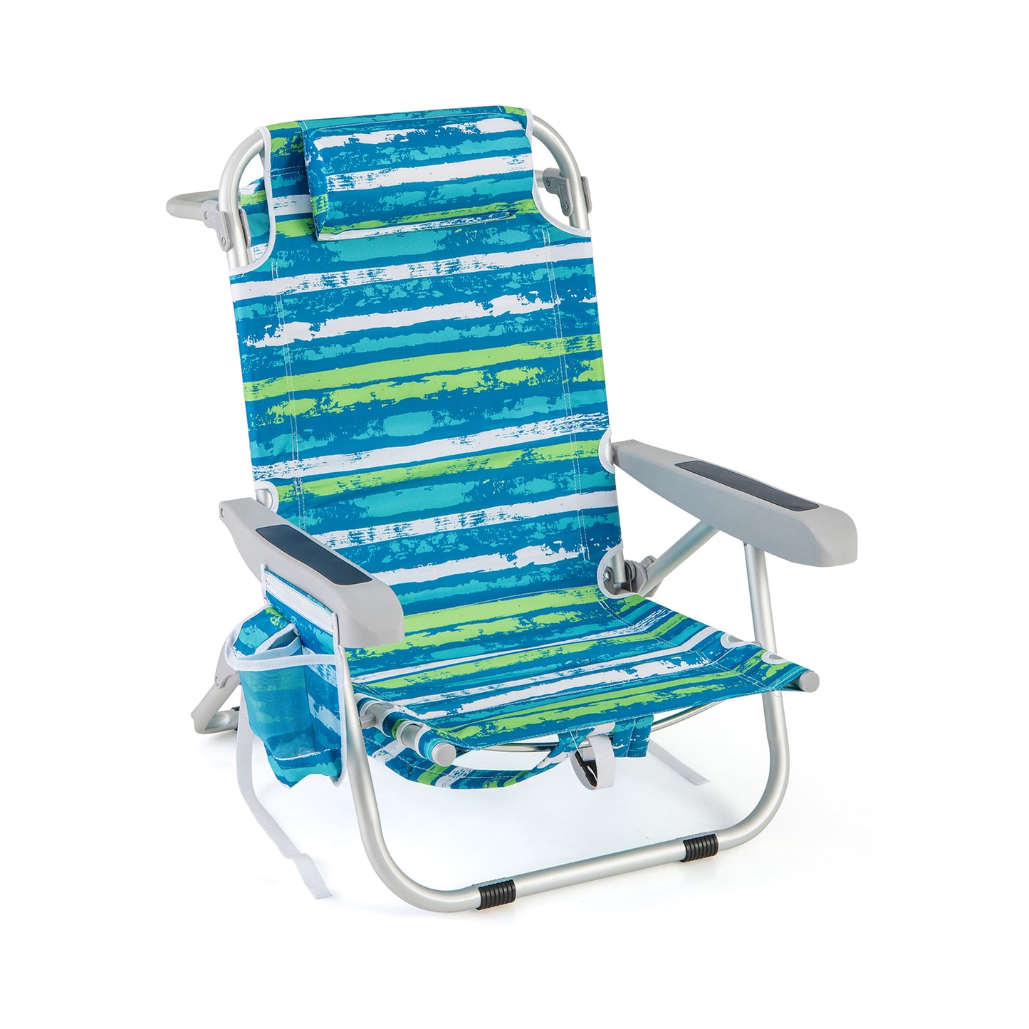 1 Piece Foldable Backpack Beach Chair with Cup Holder and Storage Pockets for Outdoor-Blue and Green, Blue & Green Beach & Lawn Chairs Blue & Green at Gallery Canada