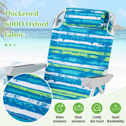 1 Piece Foldable Backpack Beach Chair with Cup Holder and Storage Pockets for Outdoor-Blue and Green, Blue & Green Beach & Lawn Chairs at Gallery Canada