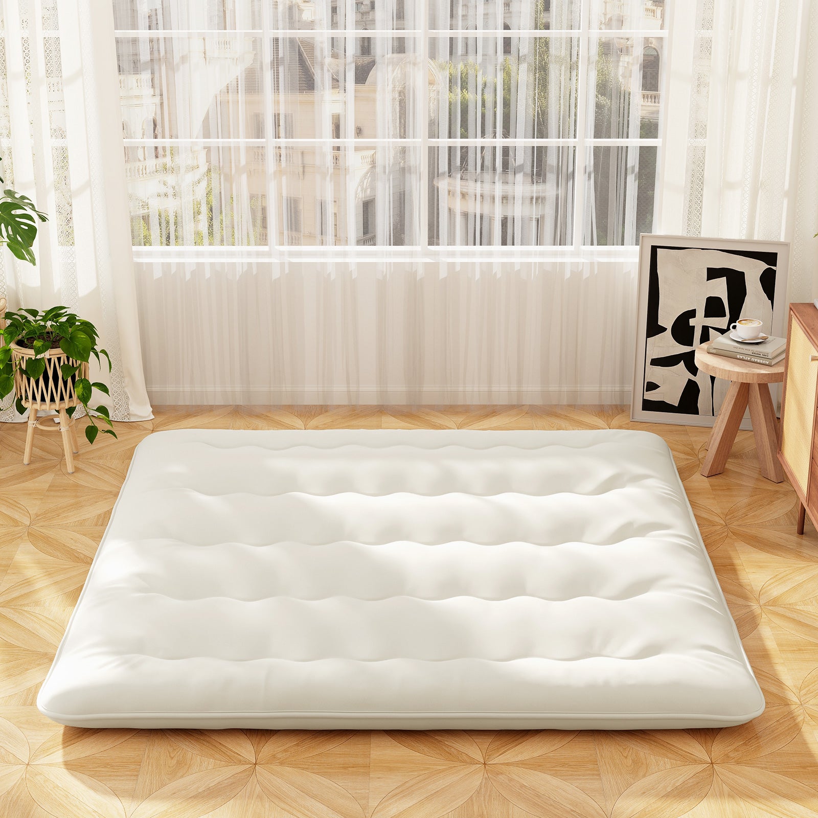 Queen/King/Twin/Full Futon Mattress Floor Sleeping Pad with Washable Cover Beige-King Size, Beige Mattresses at Gallery Canada