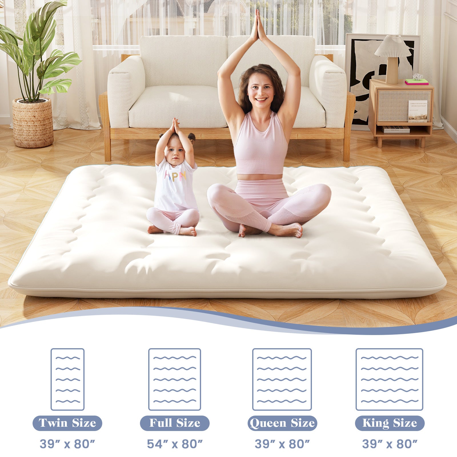Queen/King/Twin/Full Futon Mattress Floor Sleeping Pad with Washable Cover Beige-King Size, Beige Mattresses at Gallery Canada