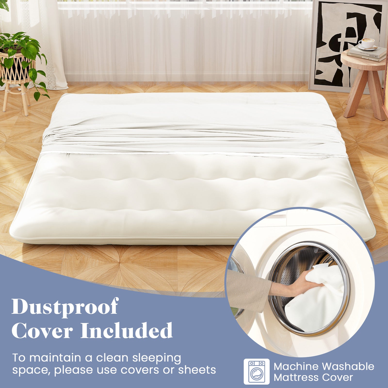 Queen/King/Twin/Full Futon Mattress Floor Sleeping Pad with Washable Cover Beige-King Size, Beige Mattresses at Gallery Canada