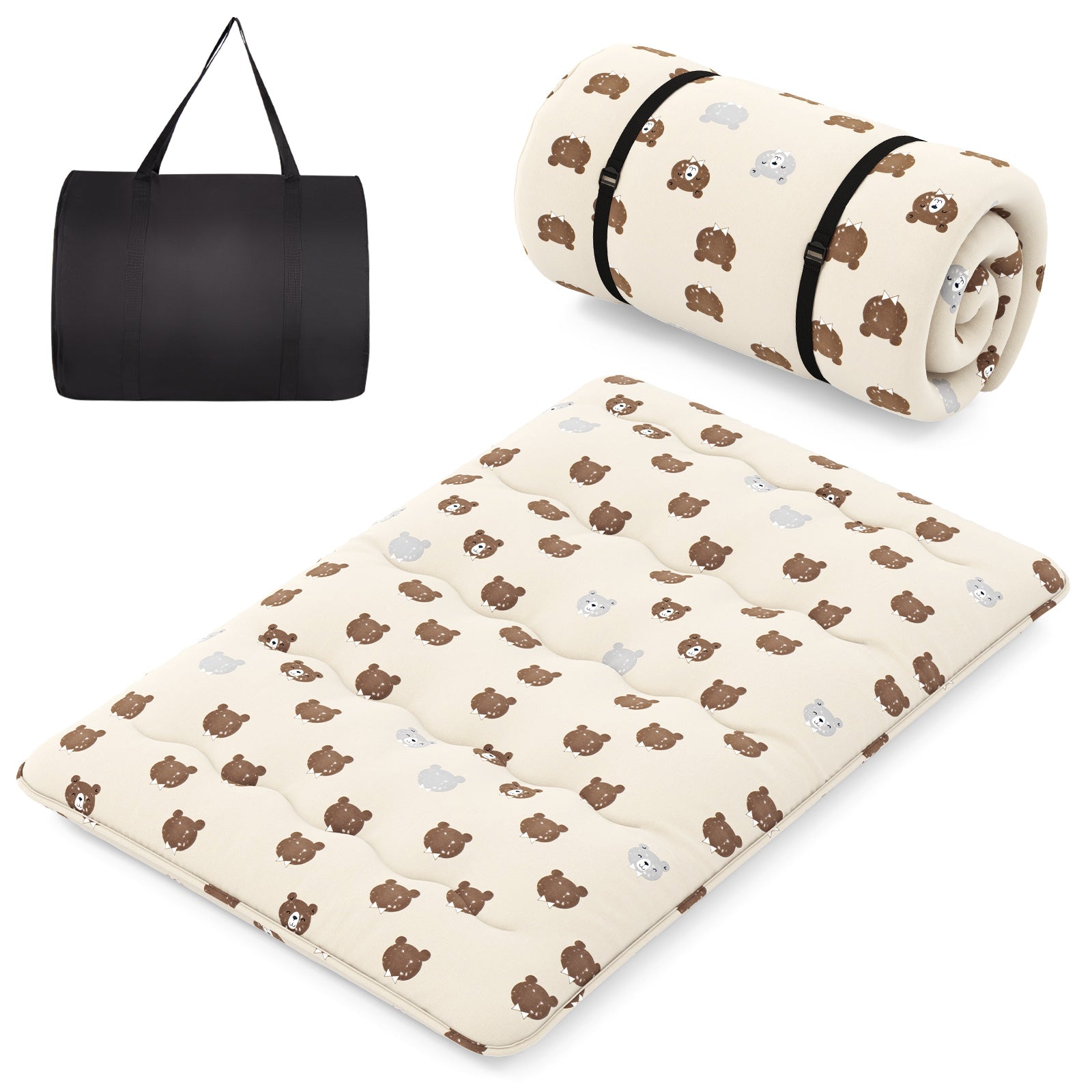 Foldable Futon Mattress with Washable Cover and Carry Bag for Camping-Full Size, Brown Mattresses Full Size at Gallery Canada