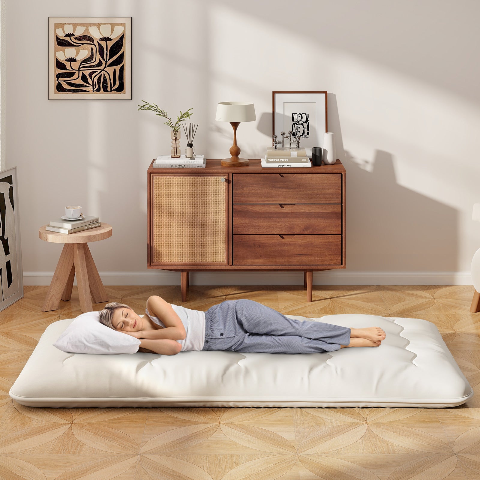 Queen/King/Twin/Full Futon Mattress Floor Sleeping Pad with Washable Cover Beige-Twin Size, Beige Mattresses at Gallery Canada