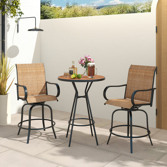 2 Pieces Patio 360 Rotation Swivel Bar Stool Set, Brown Patio Bar Furniture Brown at Gallery Canada