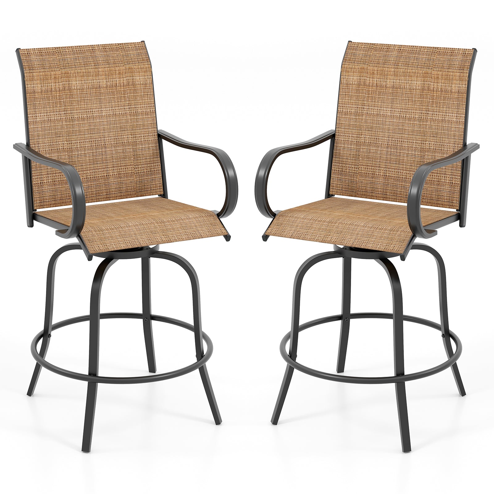 2 Pieces Patio 360 Rotation Swivel Bar Stool Set, Brown Patio Bar Furniture Brown at Gallery Canada