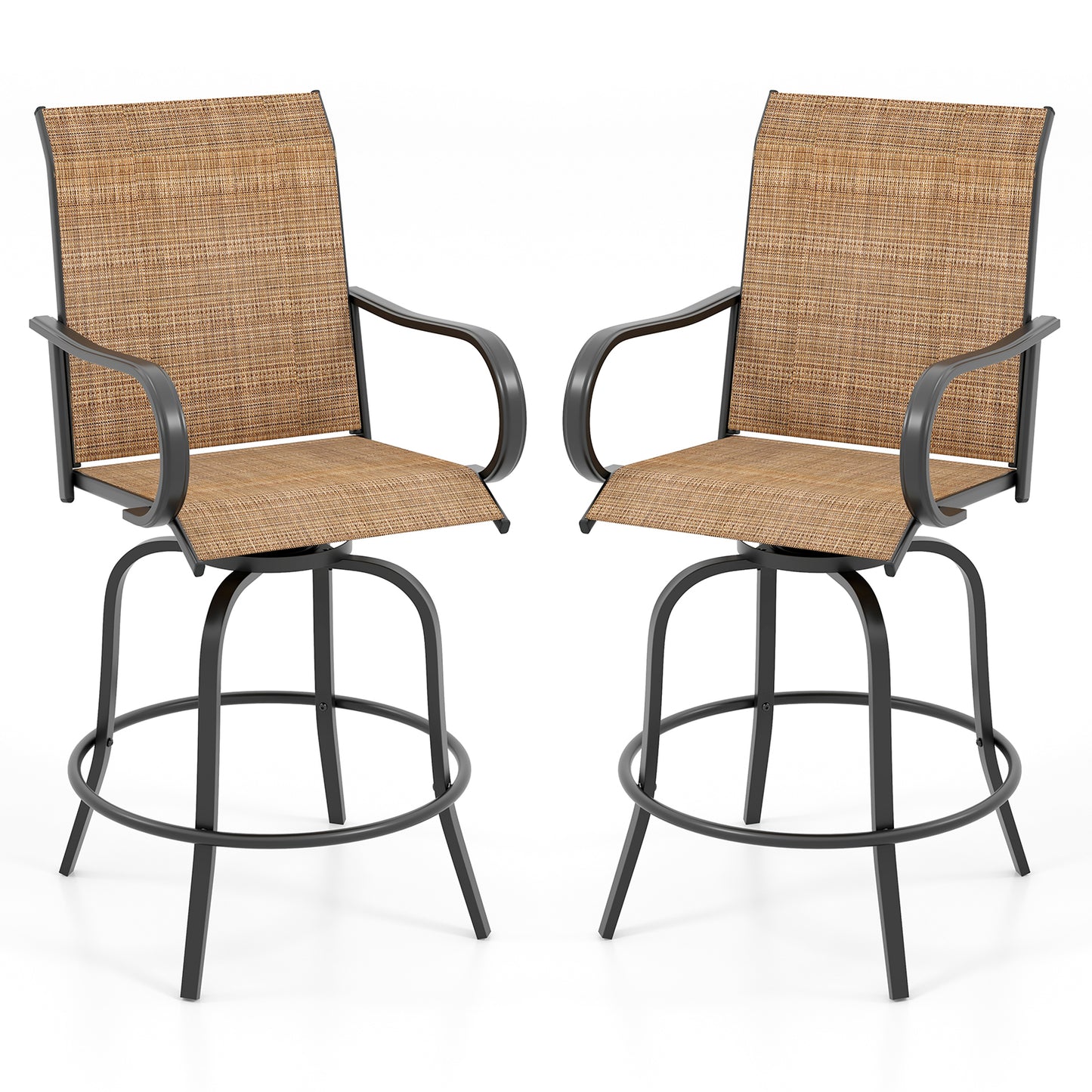 2 Pieces Patio 360 Rotation Swivel Bar Stool Set, Brown Patio Bar Furniture Brown at Gallery Canada