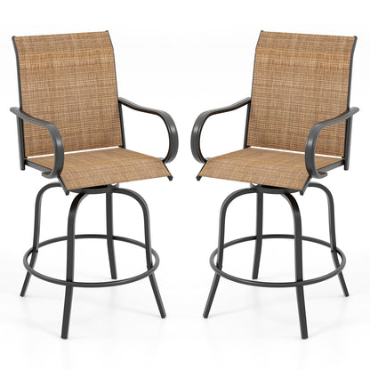 2 Pieces Patio 360 Rotation Swivel Bar Stool Set, Brown Patio Bar Furniture Brown at Gallery Canada