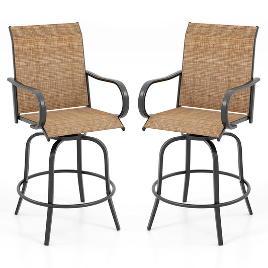 2 Pieces Patio 360 Rotation Swivel Bar Stool Set, Brown Patio Bar Furniture Brown at Gallery Canada