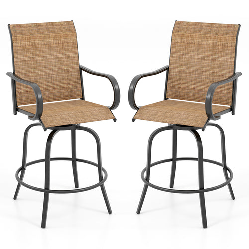 2 Pieces Patio 360 Rotation Swivel Bar Stool Set, Brown