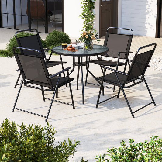 6 Pieces Patio Dining Set Folding Chairs Glass Table Tilt Umbrella for Garden, Gray Patio Dining Sets Gray at Gallery Canada