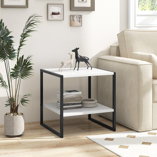 2-Tier Square End Table, Storage Shelf, Reversible Design, White End & Side Tables White at Gallery Canada