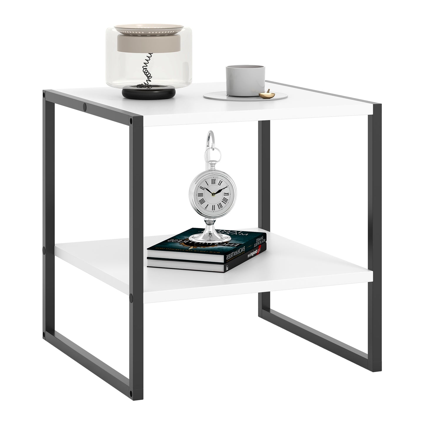 2-Tier Square End Table with Storage Shelf Reversible Design, White End & Side Tables at Gallery Canada