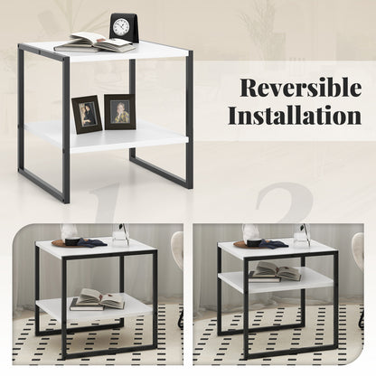 2-Tier Square End Table with Storage Shelf Reversible Design, White End & Side Tables at Gallery Canada