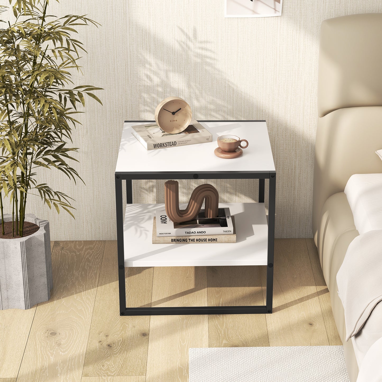 2-Tier Square End Table with Storage Shelf Reversible Design, White End & Side Tables at Gallery Canada