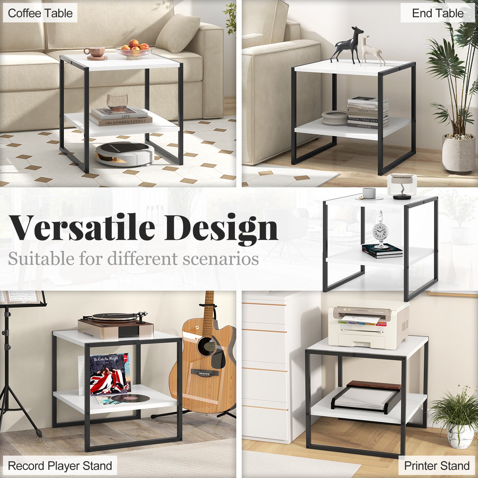 2-Tier Square End Table with Storage Shelf Reversible Design, White End & Side Tables at Gallery Canada
