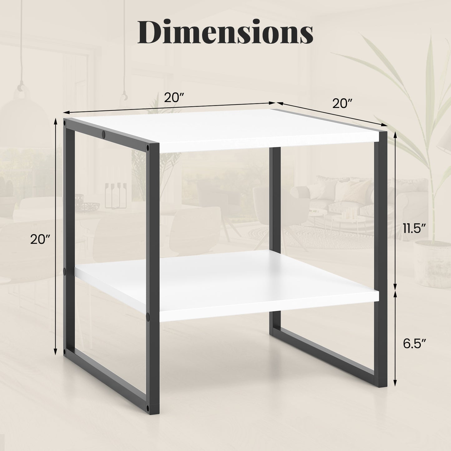 2-Tier Square End Table with Storage Shelf Reversible Design, White End & Side Tables at Gallery Canada