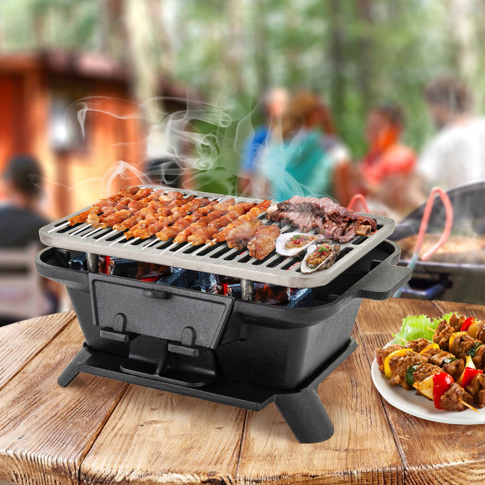 100% Cast Iron Hibachi Grill with Grill Grate Lifter, Black Outdoor Grills at Gallery Canada